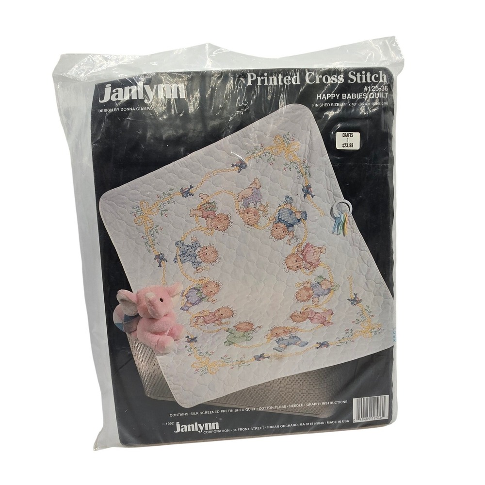 Janlynn Happy Babies Quilt Printed Cross Stitch Kit 125-36 Vintage 1992 34x43
